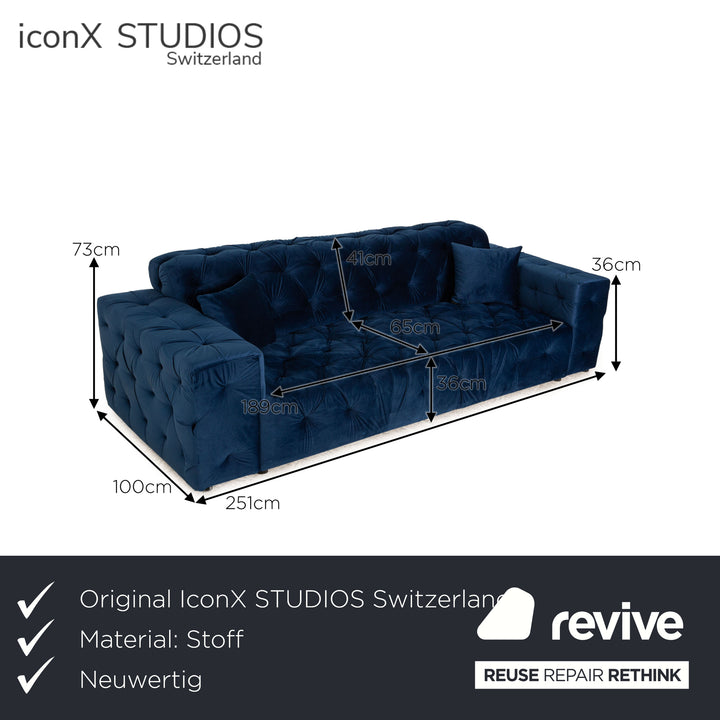 IconX STUDIOS Venus Velvet Fabric Four Seater Sofa Couch Blue