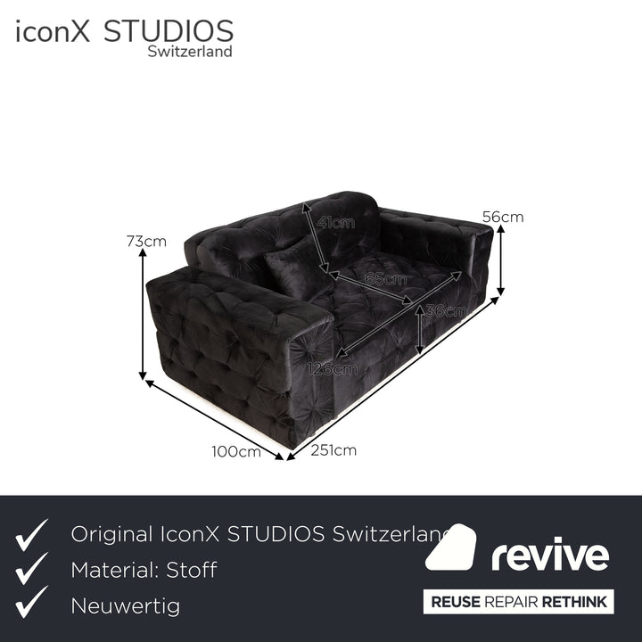IconX STUDIOS Venus Samt Stoff Zweisitzer Sofa Couch Schwarz