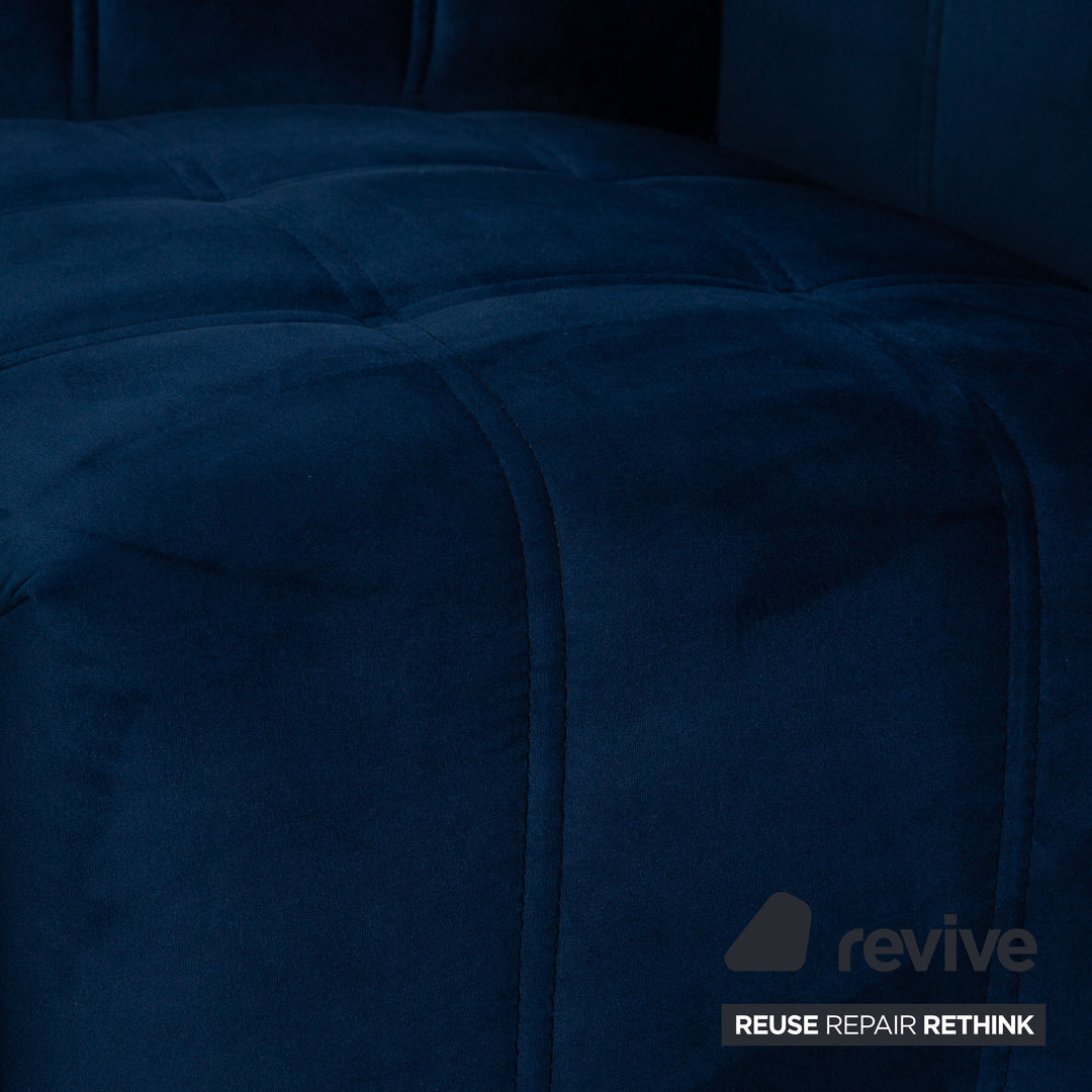 IconX Switzerland Bloom Velvet Sofa Blue Three Seater Couch