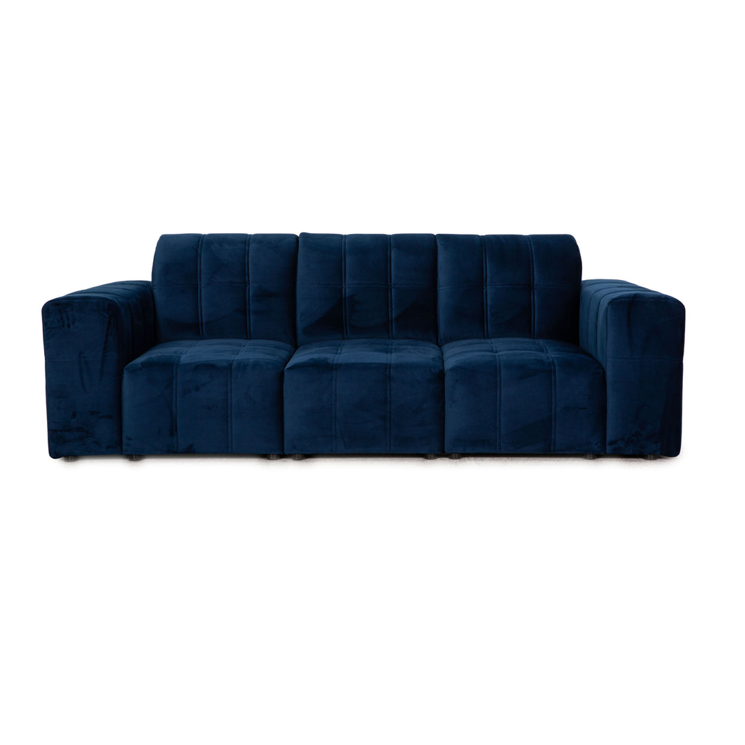 IconX Switzerland Bloom Velvet Sofa Blue Three Seater Couch