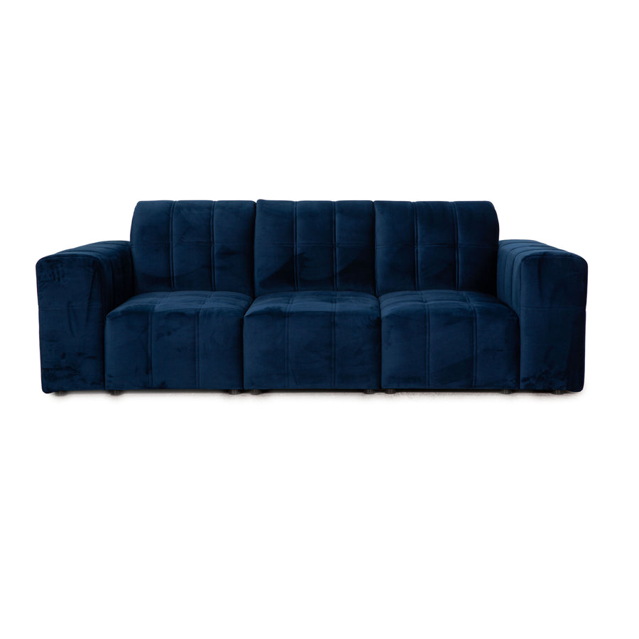 IconX Switzerland Bloom Velvet Sofa Blue Three Seater Couch