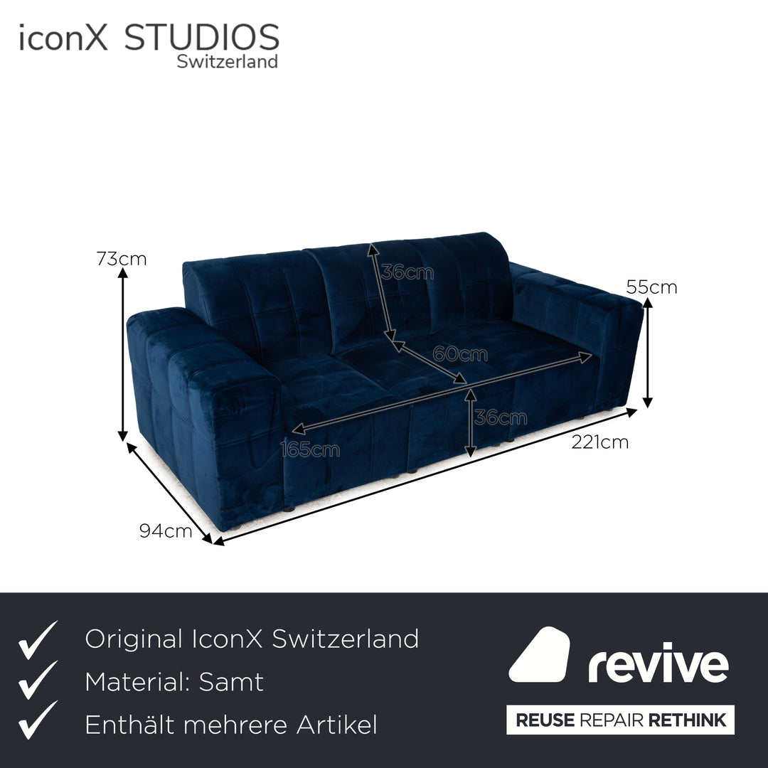 IconX Switzerland Bloom velvet sofa set blue three-seater couch