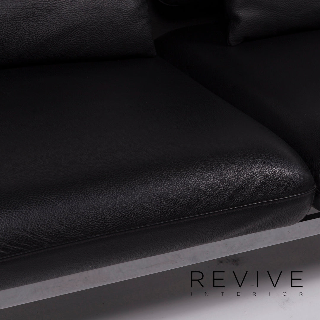 Brühl Roro Medium Leder Sofa Schwarz Zweisitzer Couch inkl. manuelle Funktion