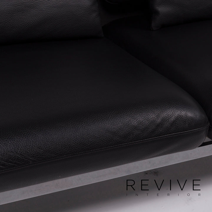 Brühl Roro Medium Leder Sofa Schwarz Zweisitzer Couch inkl. manuelle Funktion