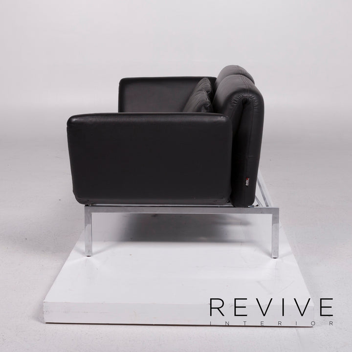 Brühl Roro Medium Leder Sofa Schwarz Zweisitzer Couch inkl. manuelle Funktion