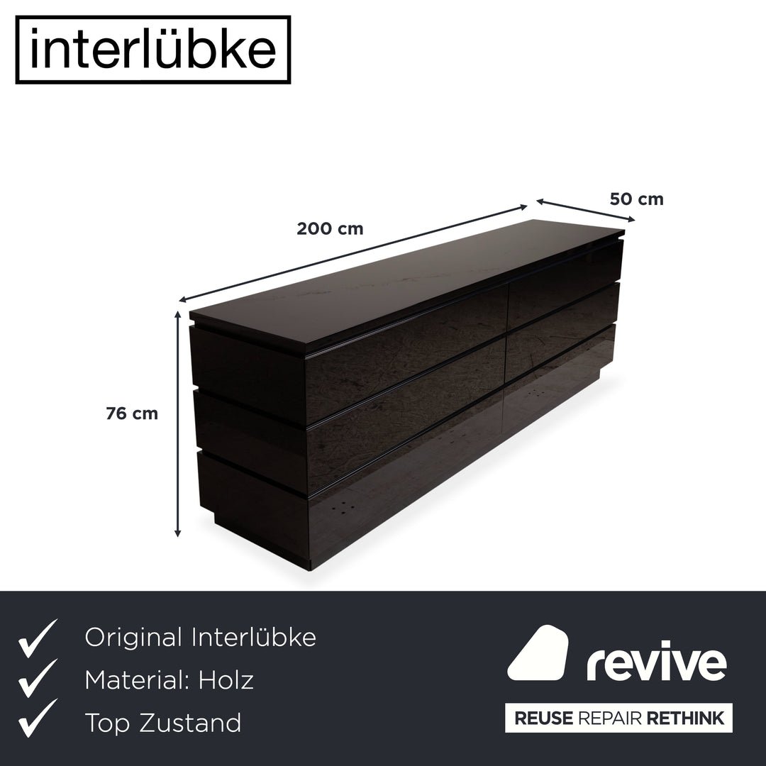 Interlübke Cube Sideboard Kommode Schwarz hochglänzend Holz mit 6 Schubladen
