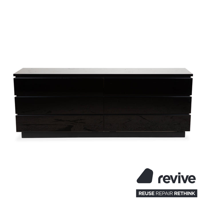 Interlübke Cube Sideboard Kommode Schwarz hochglänzend Holz mit 6 Schubladen