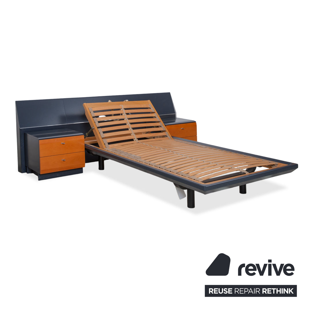 Interlübke Wooden Bed Wood Dark Blue Navy Brown Bedroom Manual Function incl. 2 Nightstands