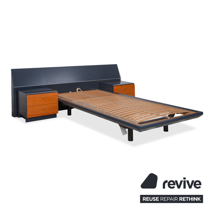 Interlübke Wooden Bed Wood Dark Blue Navy Brown Bedroom Manual Function incl. 2 Nightstands