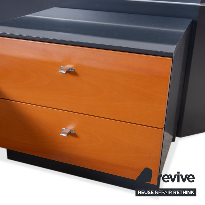 Interlübke Wooden Bed Wood Dark Blue Navy Brown Bedroom Manual Function incl. 2 Nightstands