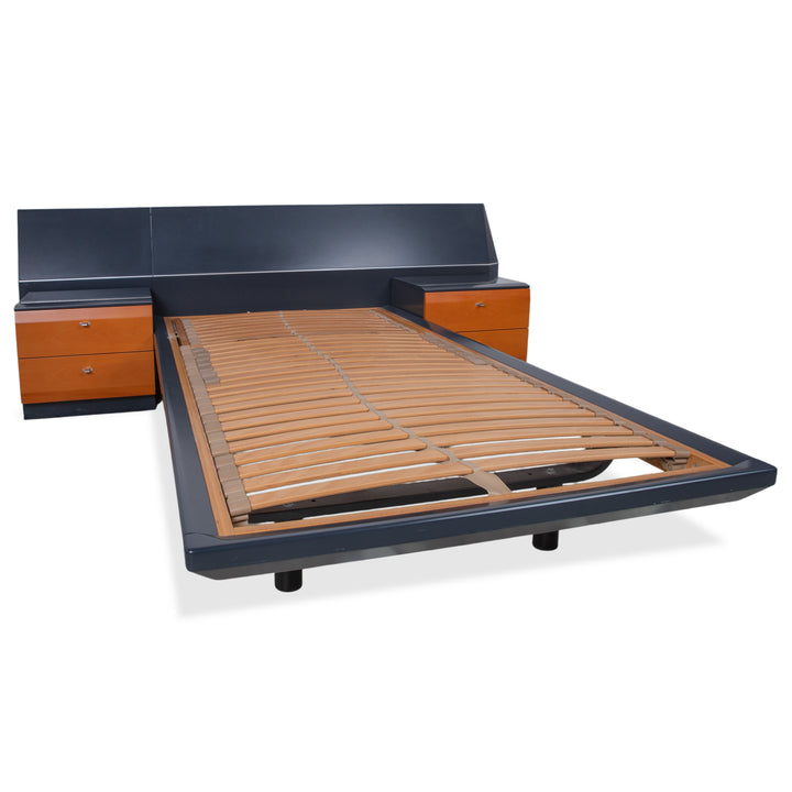 Interlübke Wooden Bed Wood Dark Blue Navy Brown Bedroom Manual Function incl. 2 Nightstands