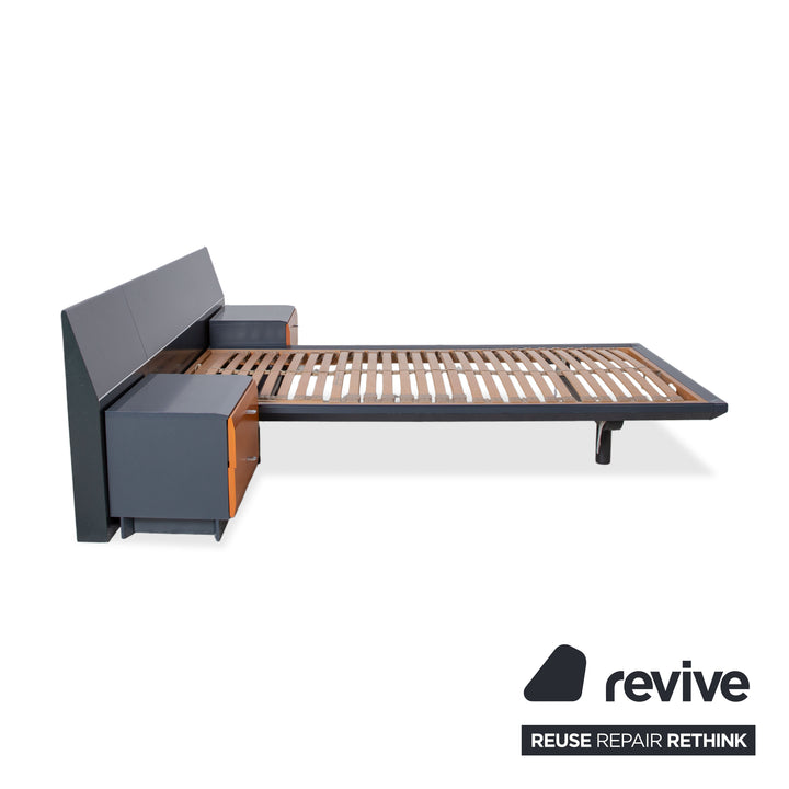 Interlübke Wooden Bed Wood Dark Blue Navy Brown Bedroom Manual Function incl. 2 Nightstands