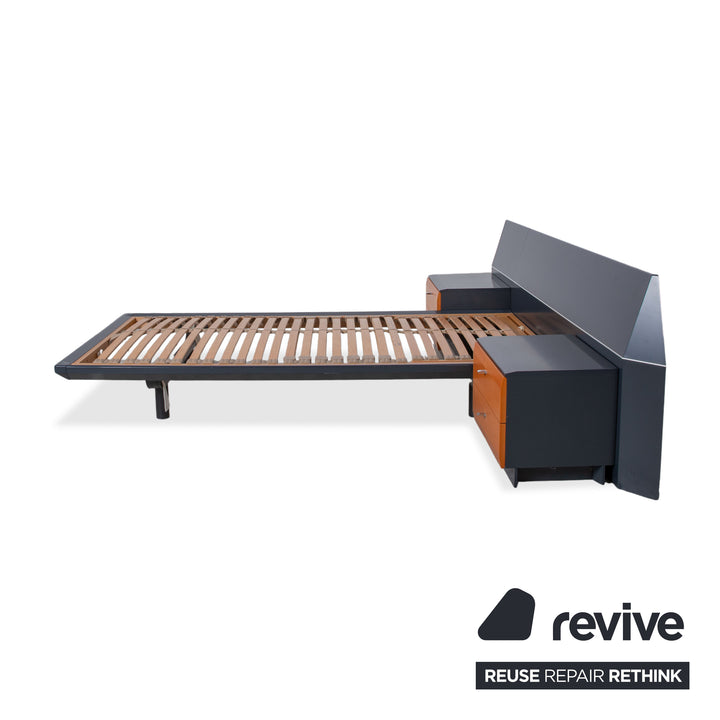 Interlübke Wooden Bed Wood Dark Blue Navy Brown Bedroom Manual Function incl. 2 Nightstands