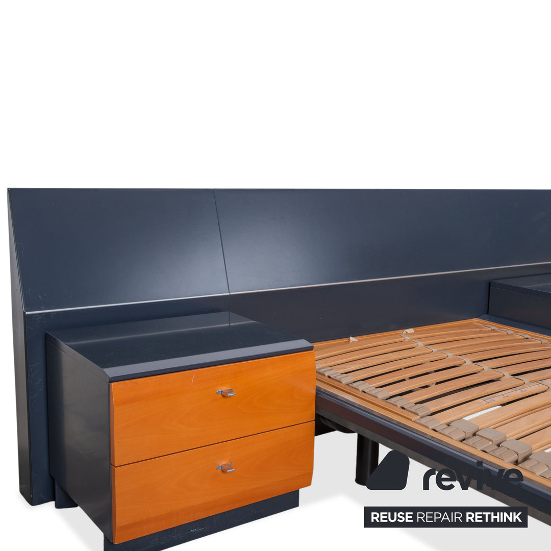 Interlübke Wooden Bed Wood Dark Blue Navy Brown Bedroom Manual Function incl. 2 Nightstands