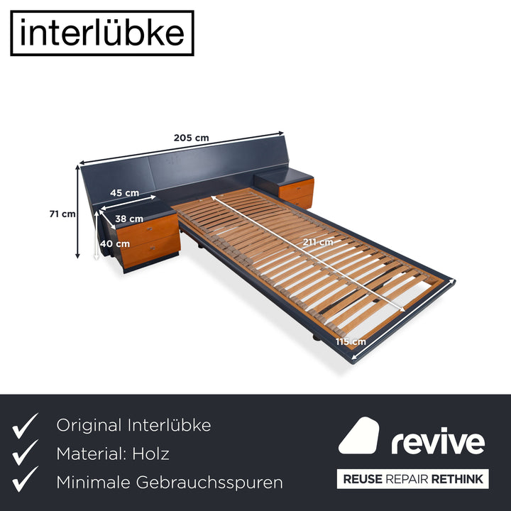 Interlübke Wooden Bed Wood Dark Blue Navy Brown Bedroom Manual Function incl. 2 Nightstands