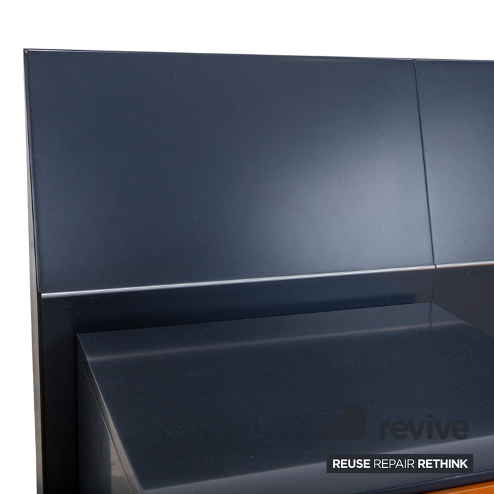 Interlübke Wooden Bed Wood Dark Blue Navy Brown Bedroom Manual Function incl. 2 Nightstands