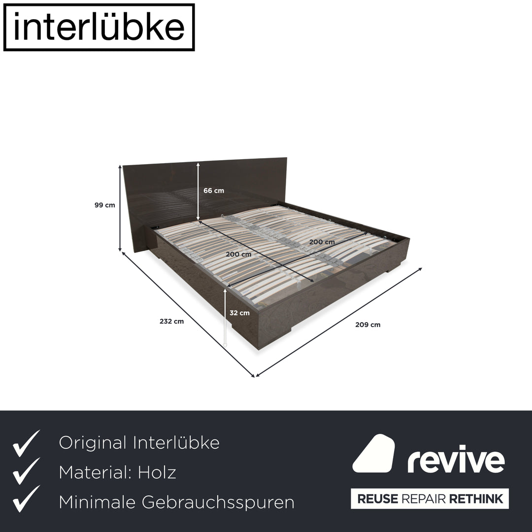 Interlübke wooden bed, grey taupe high gloss, 200x200