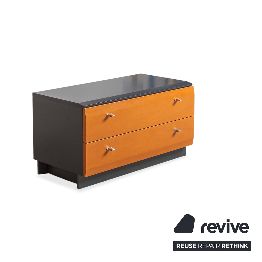 Interlübke wooden bed + nightstand, dark blue, navy blue, bedroom