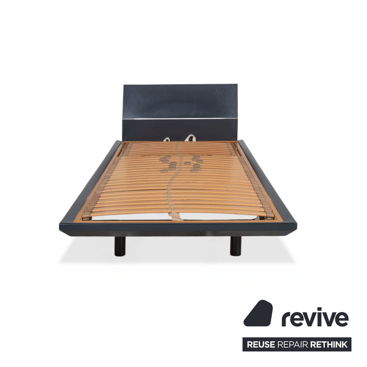 Interlübke wooden bed + nightstand, dark blue, navy blue, bedroom