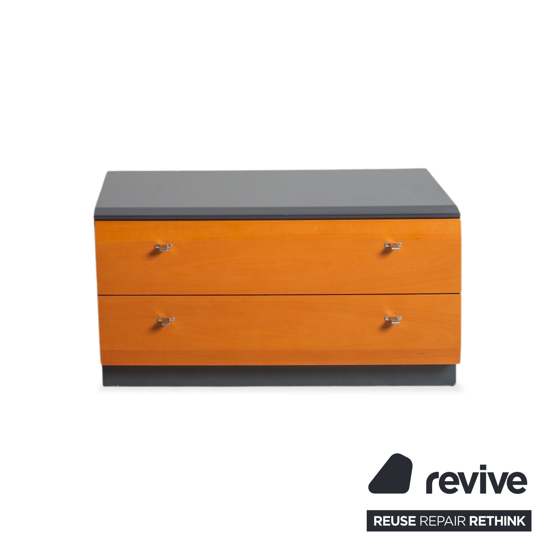 Interlübke wooden bed + nightstand, dark blue, navy blue, bedroom