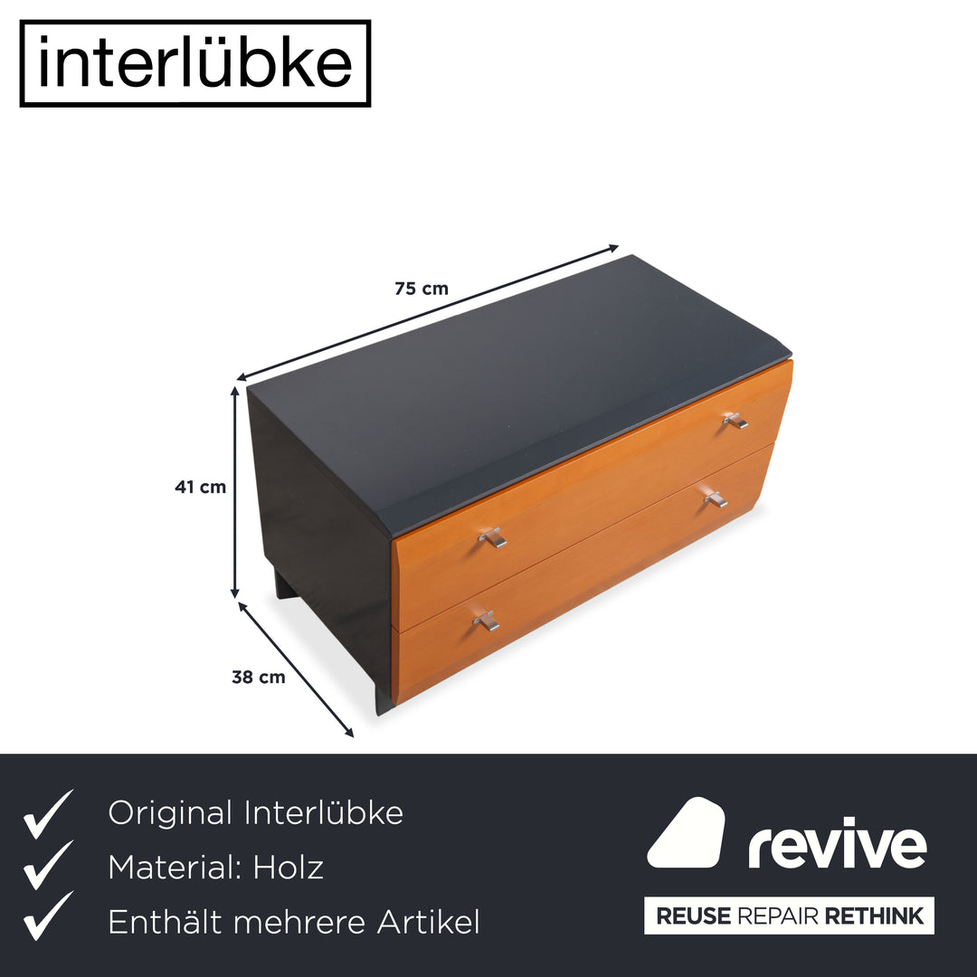 Interlübke Holz Bett + Nachttisch Dunkelblau Navyblau Schlafzimmer