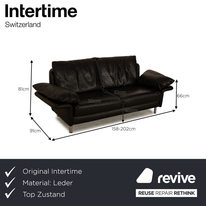 Intertime Cielo Leather Two Seater Black Sofa Couch Manual Function