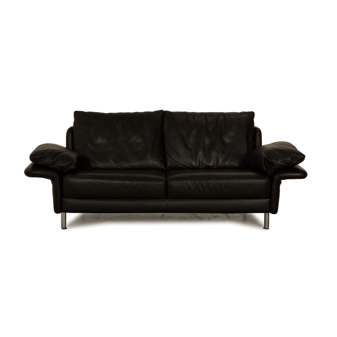 Intertime Cielo Leather Two Seater Black Sofa Couch Manual Function