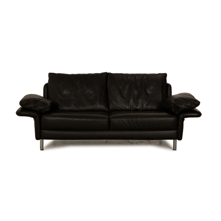 Intertime Cielo Leather Two Seater Black Sofa Couch Manual Function
