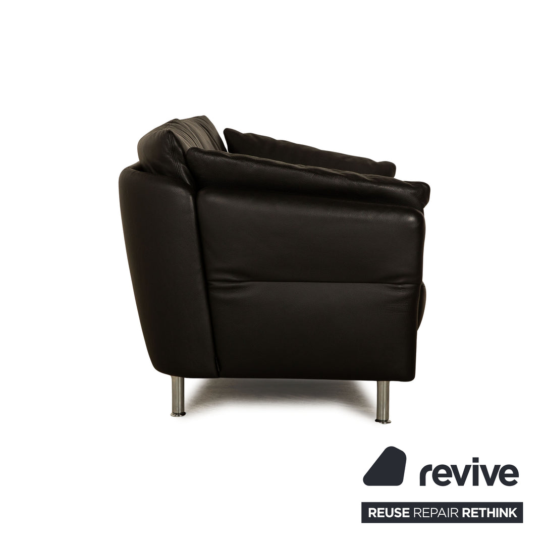 Intertime Cielo Leather Two Seater Black Sofa Couch Manual Function