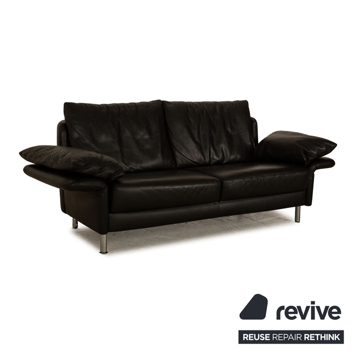 Intertime Cielo Leather Two Seater Black Sofa Couch Manual Function