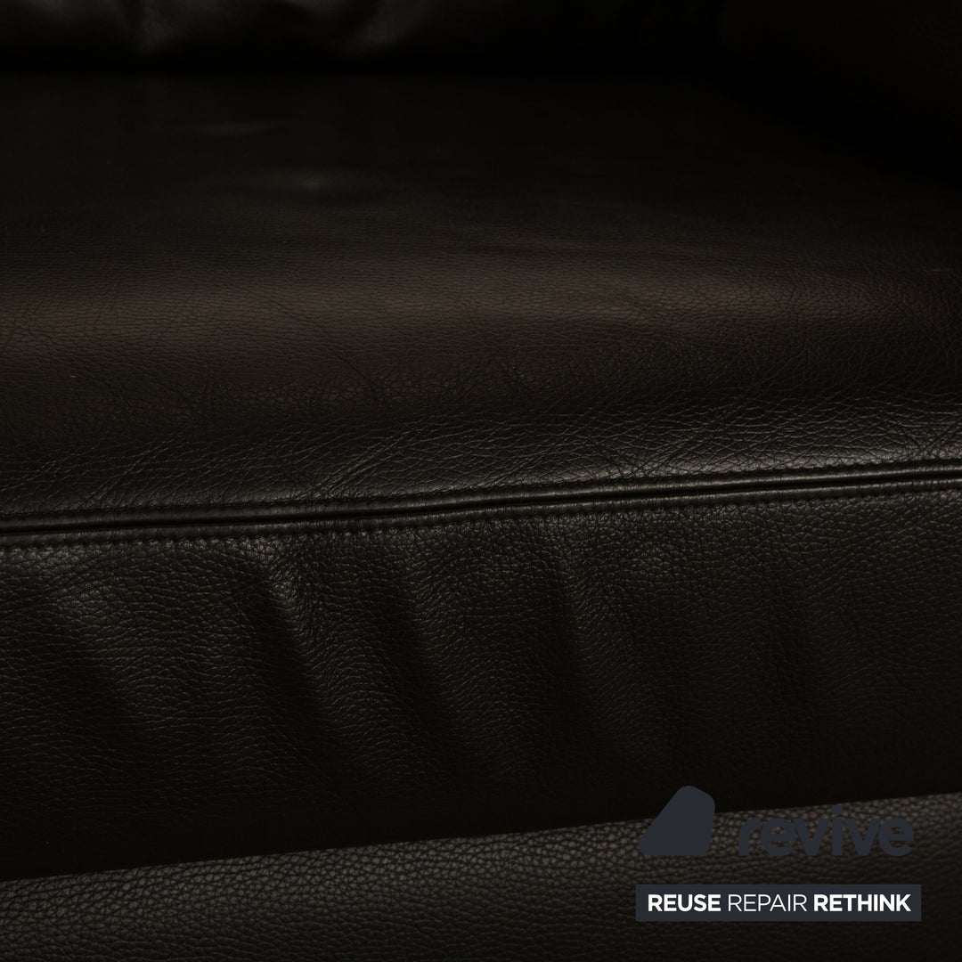 Intertime Cielo Leather Two Seater Black Sofa Couch Manual Function