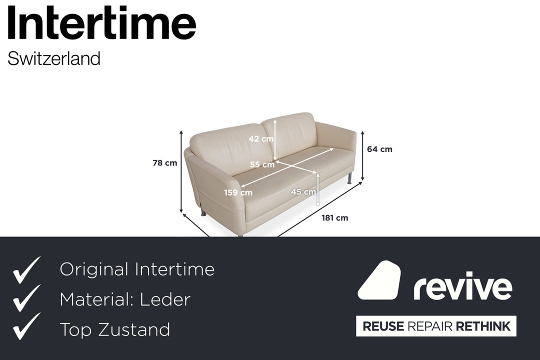 Intertime NIMBUS Leather Three-Seater Cream Manual Function Sofa Couch