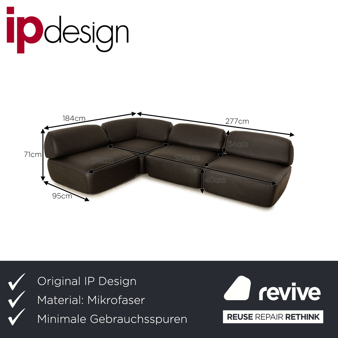 IP Design Fat Tony Stoff Mikrofaser Ecksofa Anthrazit Lederoptik Variabel Funktion Modular Couch Neubezug