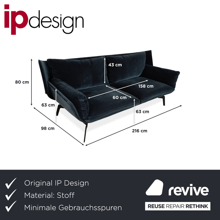 IP Design Loft Stoff Dreisitzer Blau Sofa Couch
