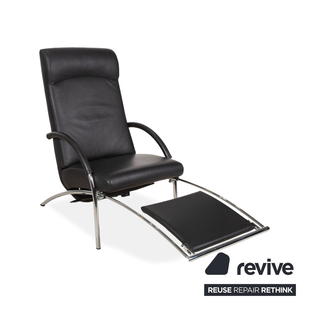 IP Design Rocky Leder Sessel Schwarz manuelle Funktion Fußstütze Relaxfunktion