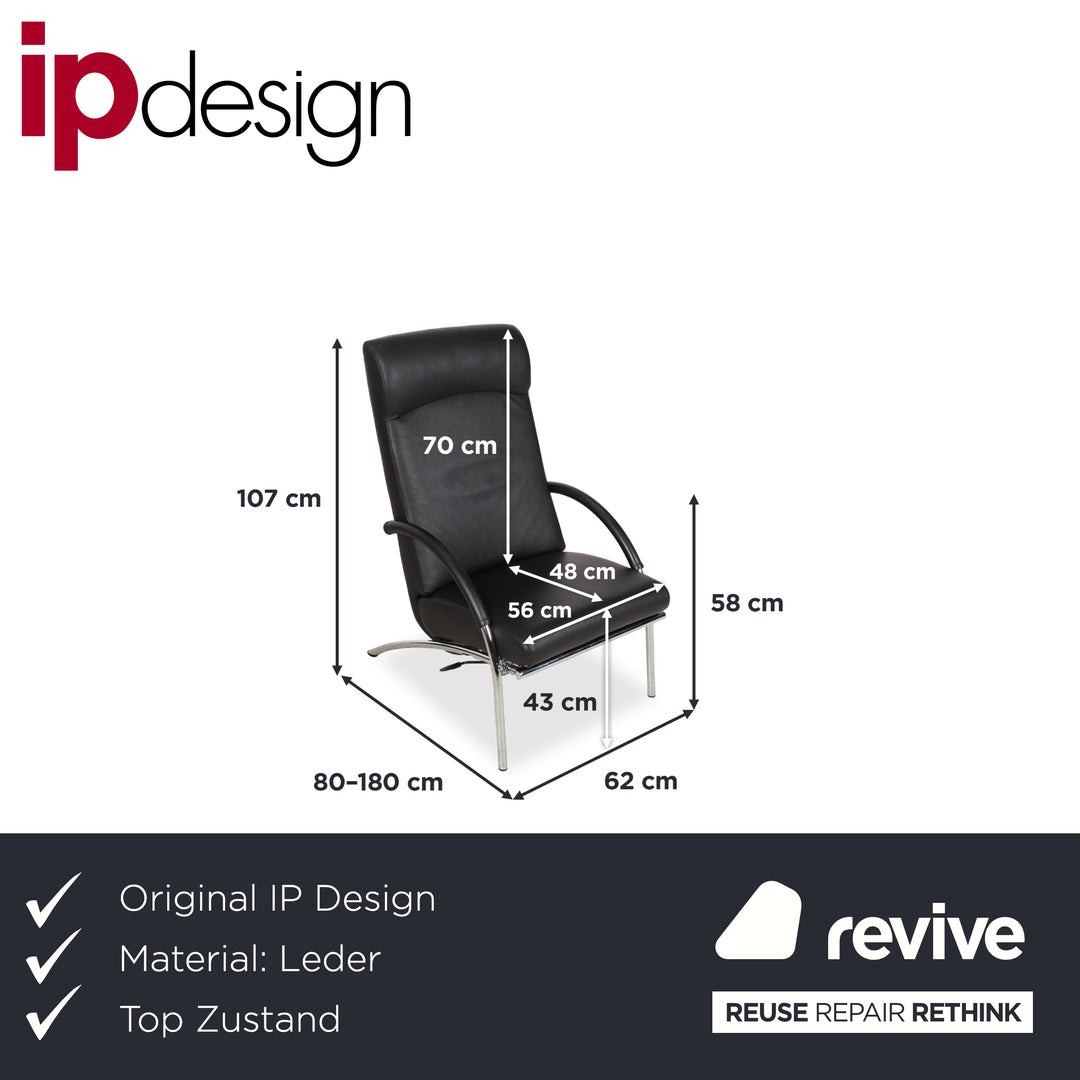 IP Design Rocky Leder Sessel Schwarz manuelle Funktion Fußstütze Relaxfunktion
