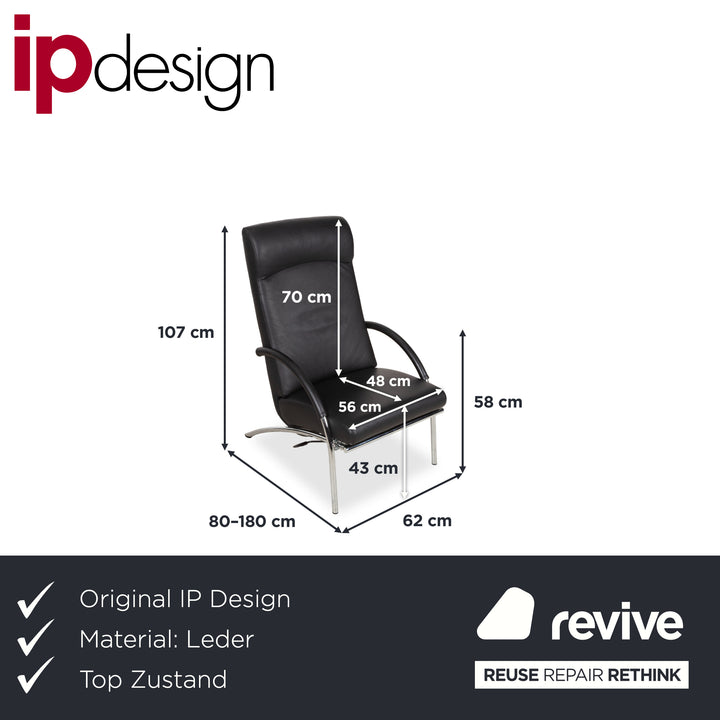 IP Design Rocky Leder Sessel Schwarz manuelle Funktion Fußstütze Relaxfunktion