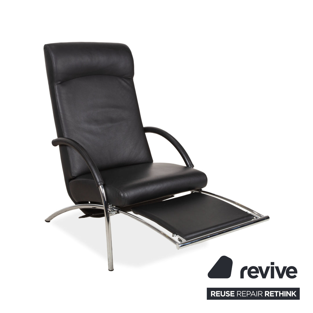 IP Design Rocky Leder Sessel Schwarz manuelle Funktion Fußstütze Relaxfunktion