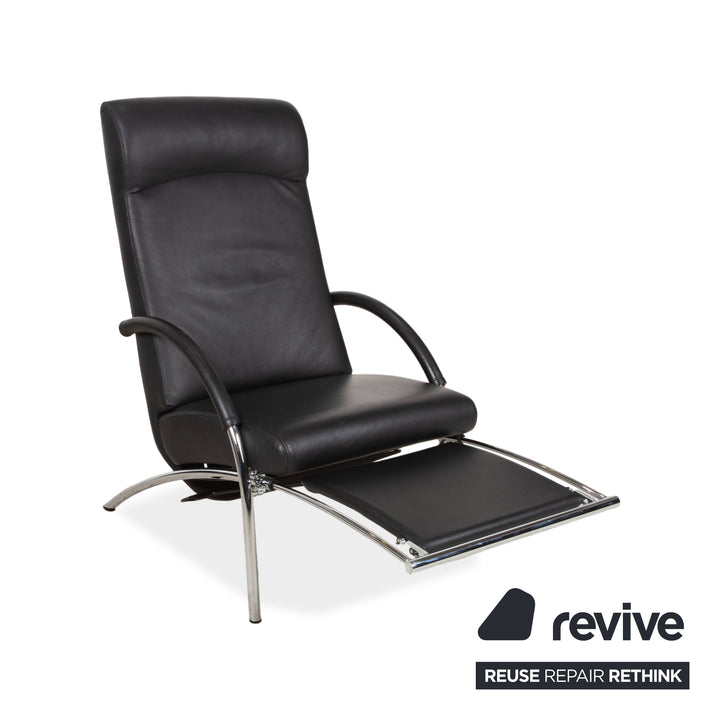 IP Design Rocky Leder Sessel Schwarz manuelle Funktion Fußstütze Relaxfunktion