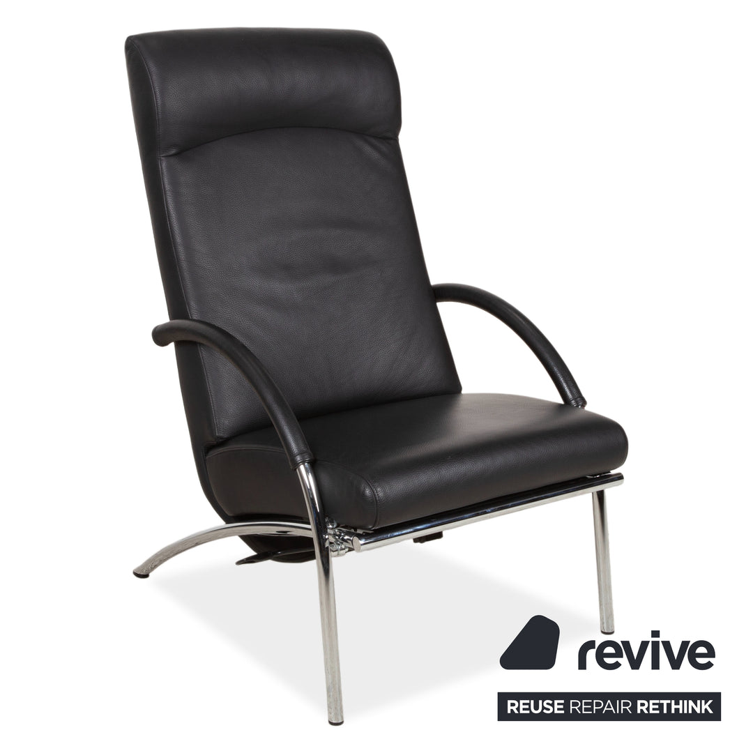 IP Design Rocky Leder Sessel Schwarz manuelle Funktion Fußstütze Relaxfunktion