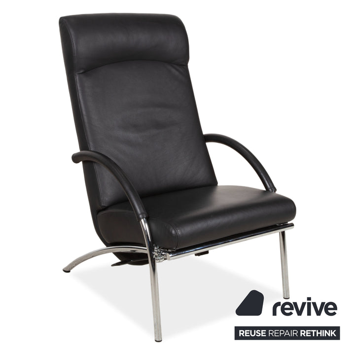 IP Design Rocky Leder Sessel Schwarz manuelle Funktion Fußstütze Relaxfunktion
