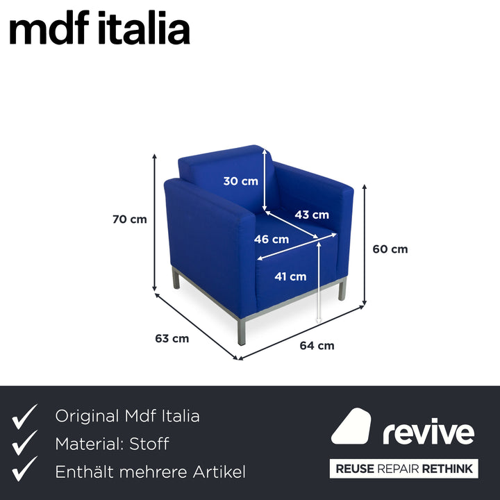 Italia 2x Stoff Sessel Blau