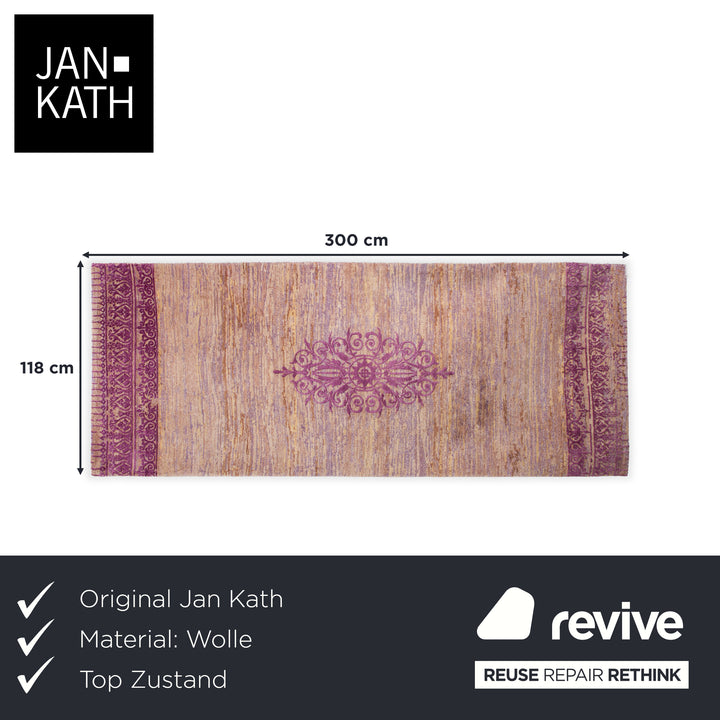 Jan Kath Wool Rug Runner Lilac Brown 100 Knot 300 x 118 cm