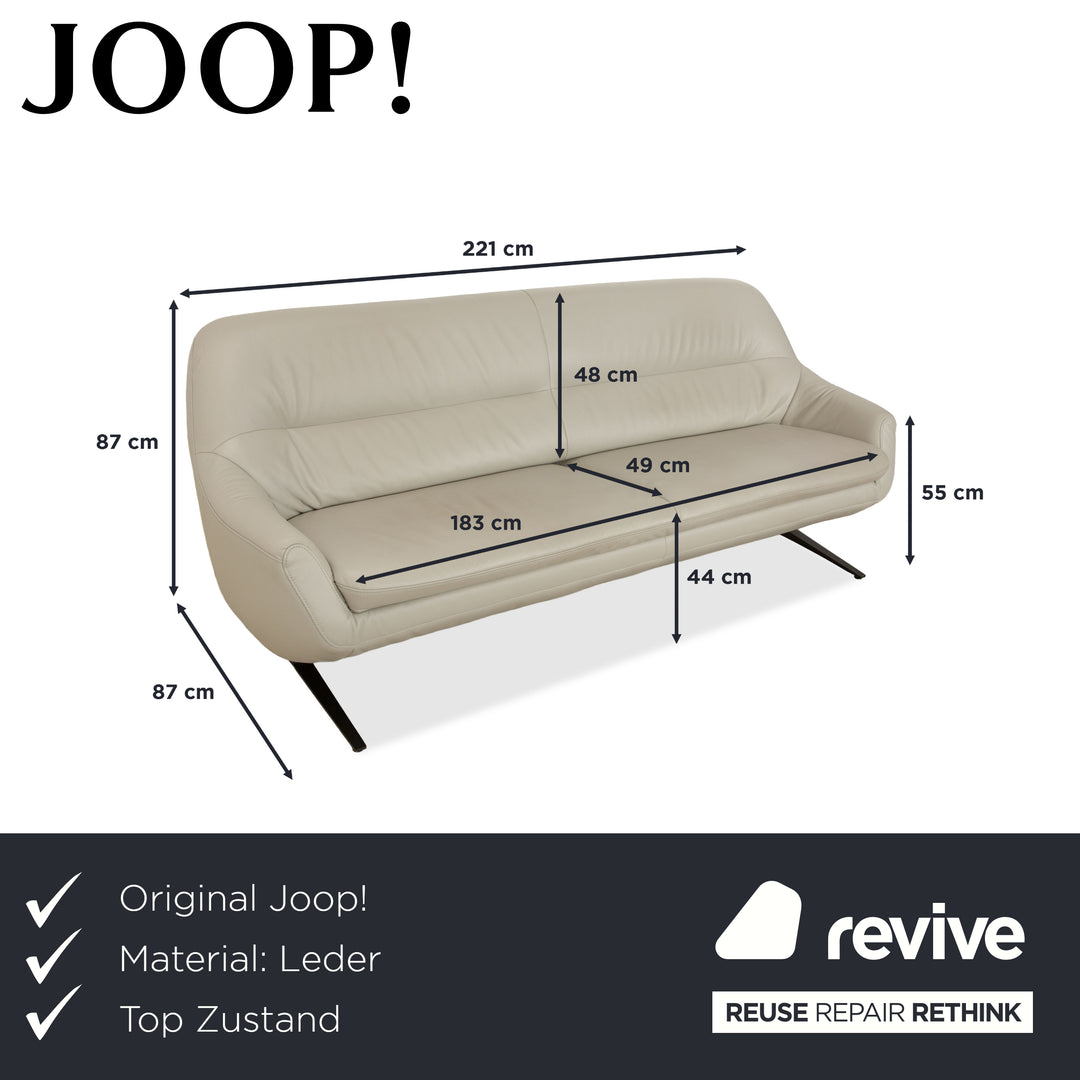 Joop! 007 Leather Three-Seater Gray Beige Cream Sofa Couch