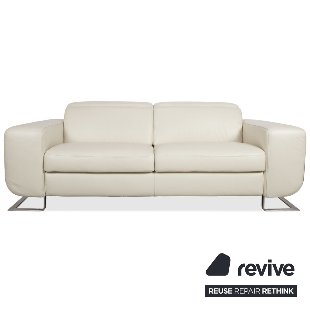 Joop 007 Leder Garnitur Dreisitzer & Zweisitzer Creme Sofa Couch Metallfüße Relaxposition elektrische/manuelle Funktion