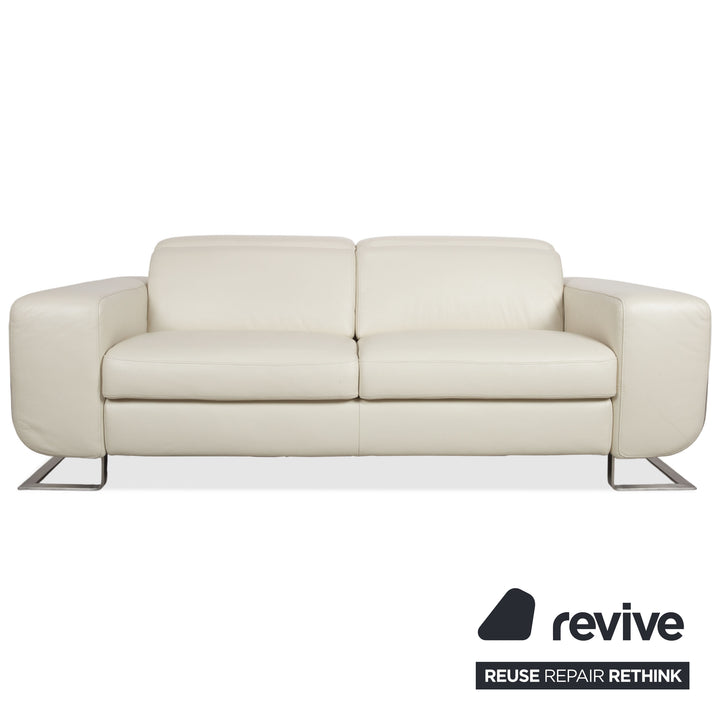 Joop 007 Leder Garnitur Dreisitzer & Zweisitzer Creme Sofa Couch Metallfüße Relaxposition elektrische/manuelle Funktion