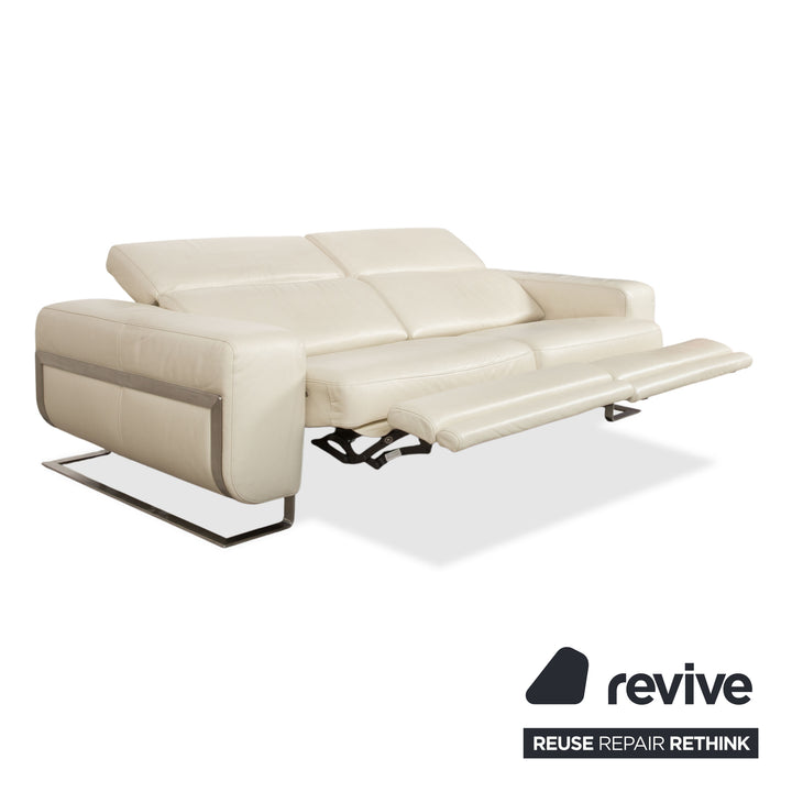 Joop 007 Leder Garnitur Dreisitzer & Zweisitzer Creme Sofa Couch Metallfüße Relaxposition elektrische/manuelle Funktion