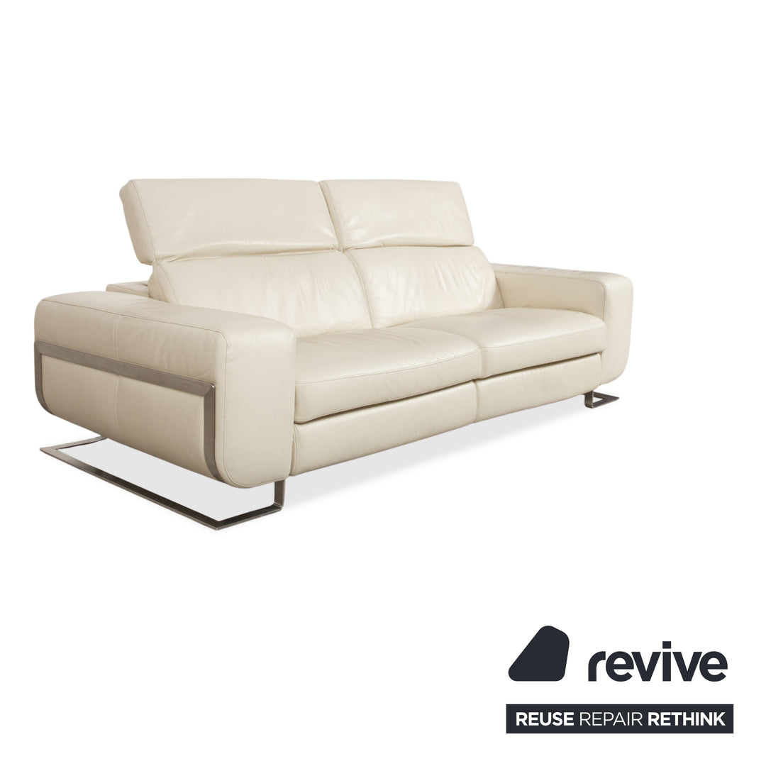 Joop 007 Leder Garnitur Dreisitzer & Zweisitzer Creme Sofa Couch Metallfüße Relaxposition elektrische/manuelle Funktion