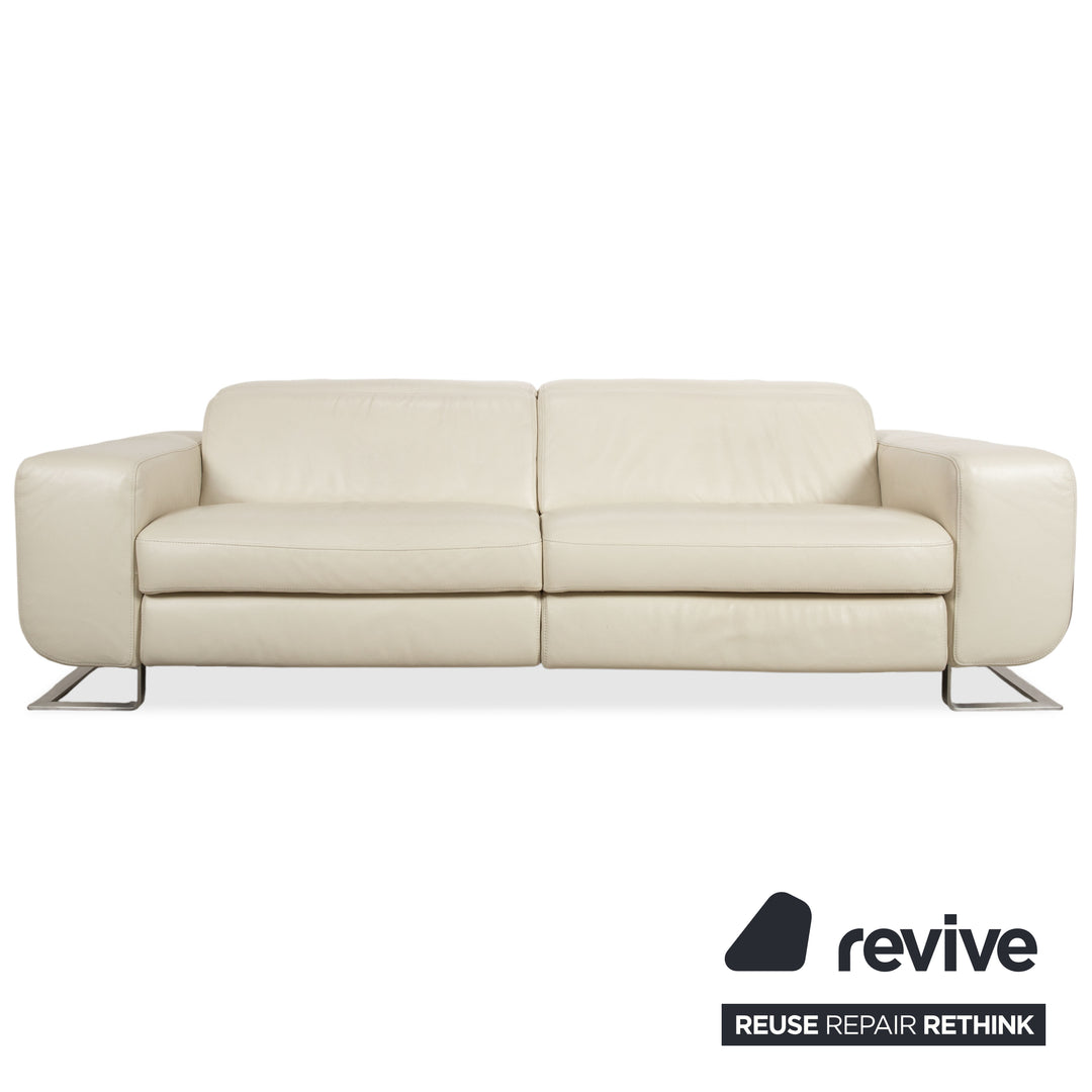 Joop 007 Leder Garnitur Dreisitzer & Zweisitzer Creme Sofa Couch Metallfüße Relaxposition elektrische/manuelle Funktion