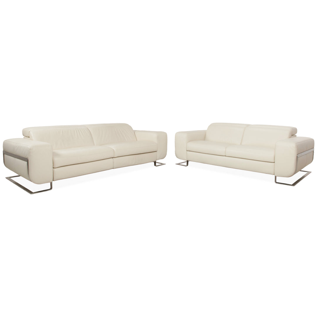 Joop 007 Leder Garnitur Dreisitzer & Zweisitzer Creme Sofa Couch Metallfüße Relaxposition elektrische/manuelle Funktion